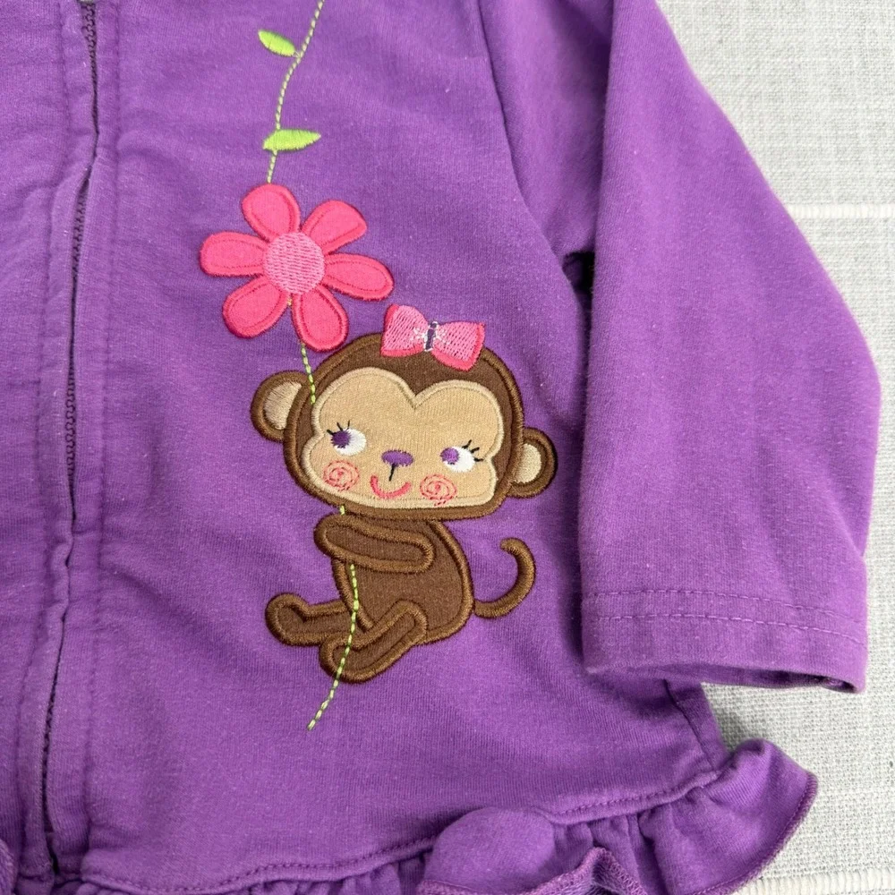 Y2K WeePlay 12 Months Purple‎ Full Zip Hoodie Monkey Flowers Pink 
